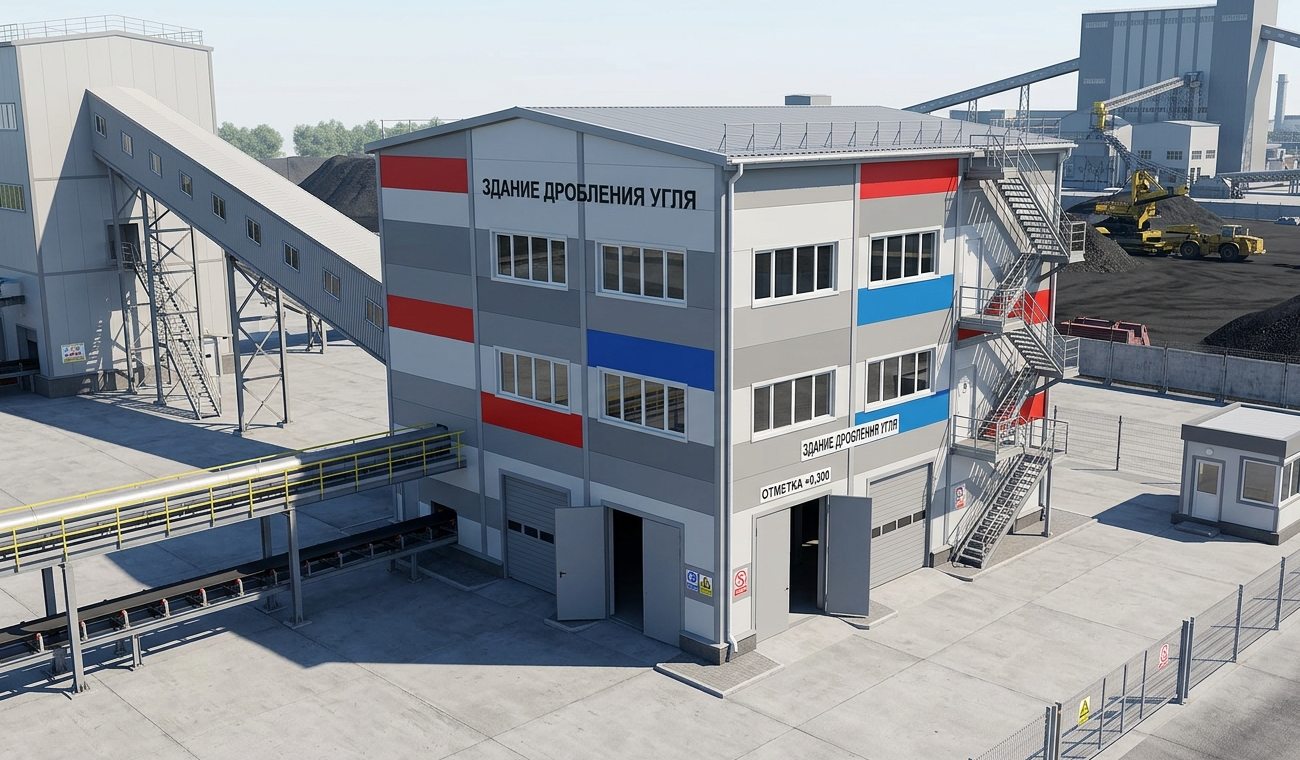 Здание дробления угля в составе комплекса сухого обогащения угля шахты «Шахтинская»